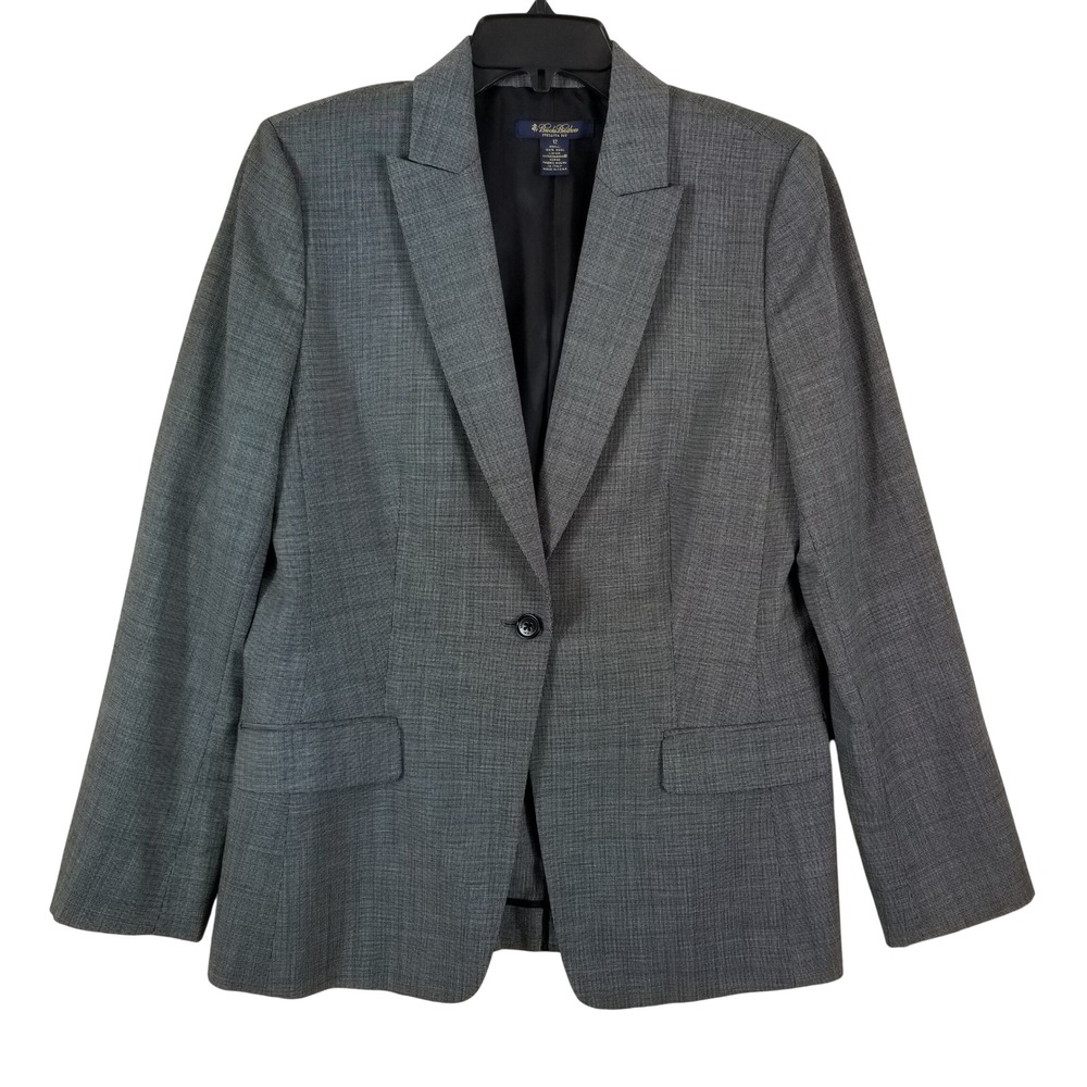 Brooks Brothers Stellita Fit Grey 100% Wool One Button Blazer Jacket Womens 12